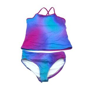 Amazon Essentials Girls Tankini Set Spaghetti Strap Tie Dye Blue Purple L